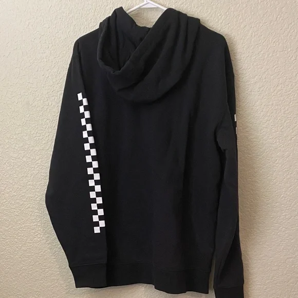 Vans Black Hoodie with White Checkered Sleeve - Picture 3 of 4